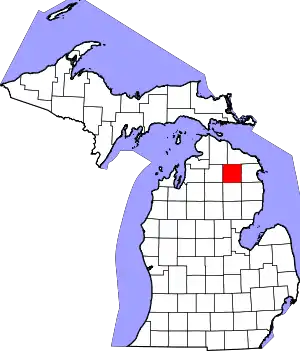 State map highlighting Montmorency County