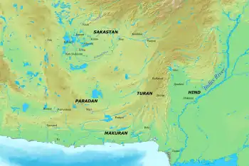 Map of the southeastern provinces of the Sasanian Empire.
